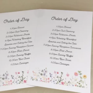 Wild Flower Order of Day Cards